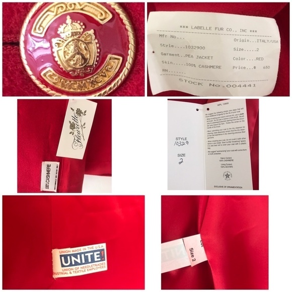 Vintage Fleurette Red Cashmere Double Breasted Peacoat Union Made S-M - Picture 16 of 17